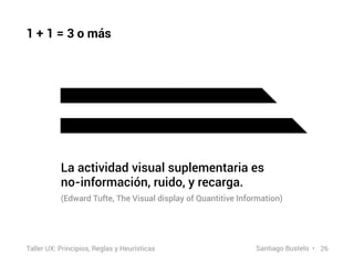 1 + 1 = 3 o más
La actividad visual suplementaria es 
no-información, ruido, y recarga.
(Edward Tufte, The Visual display ...