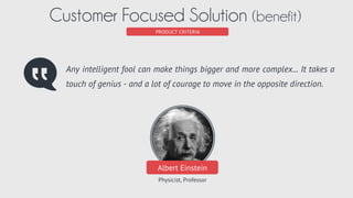PRODUCT CRITERIA
Low Barriers to Adoption (cost)
LEARNING CURVE
INVESTED TIME & NEW COSTS
FINANCIAL IMPACT
PRIOR INVESTMENT & NEW COSTS
WORKFLOW INTEGRATION
DOES IT EASILY INTEGRATE?
Even if you create new value, customers may hesitate to adopt your product if they’ve already invested
too much in an existing solution that is good enough, or if adopting your solution is too disruptive.
 