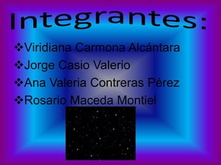Viridiana Carmona Alcántara
Jorge Casio Valerio
Ana Valeria Contreras Pérez
Rosario Maceda Montiel
 