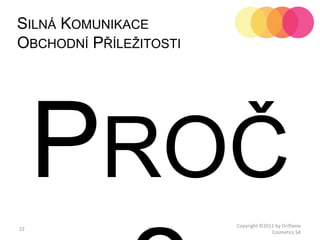 222011-10-12Copyright ©2011 by Oriflame Cosmetics SASilná Komunikace Obchodní PříležitostiProč?