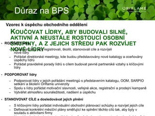 Role a priority - lídři OriflameRegistrovat a aktivovat KPVysvětlovat všem KP, co znamenají slovaUkázat, Pozvat a Účastnit se