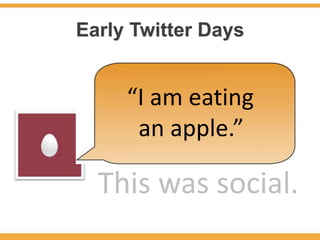 Early Twitter Days


     “I am eating
      an apple.”

  This was social.
 