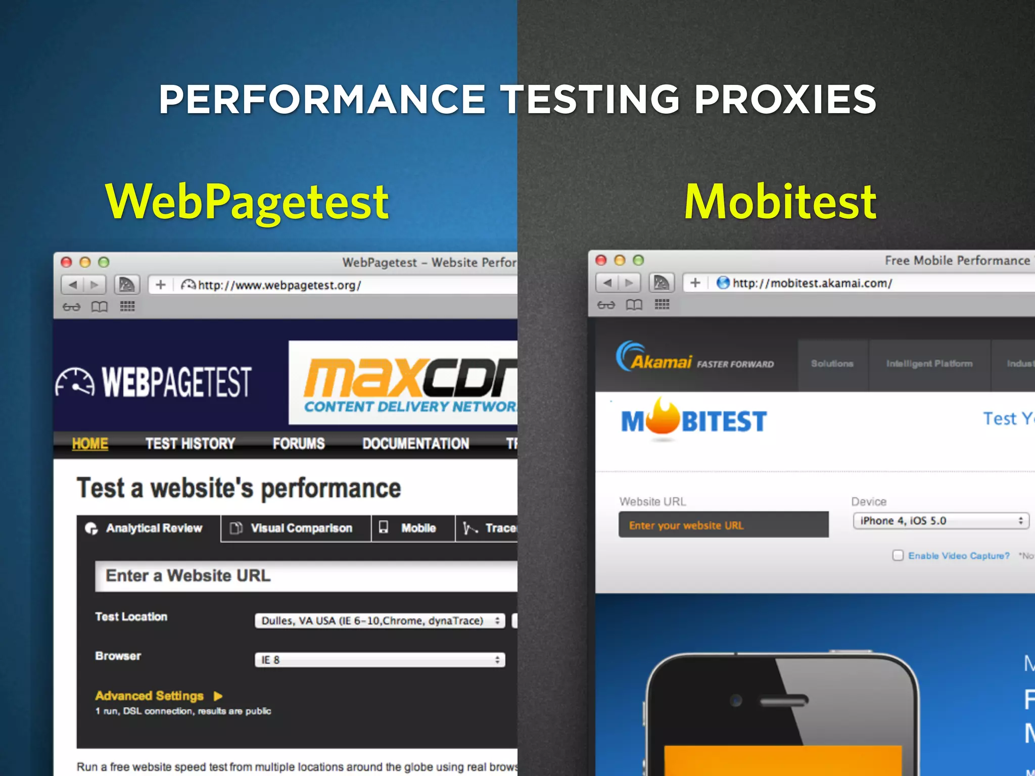 PERFORMANCE TESTING PROXIES
MobitestWebPagetest
 