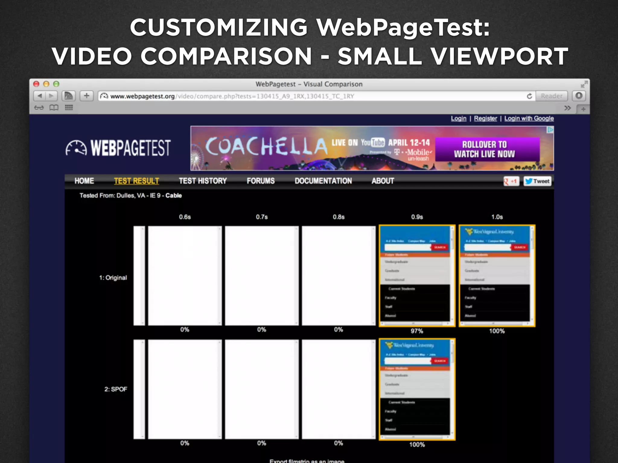 CUSTOMIZING WebPageTest:
VIDEO COMPARISON - SMALL VIEWPORT
 
