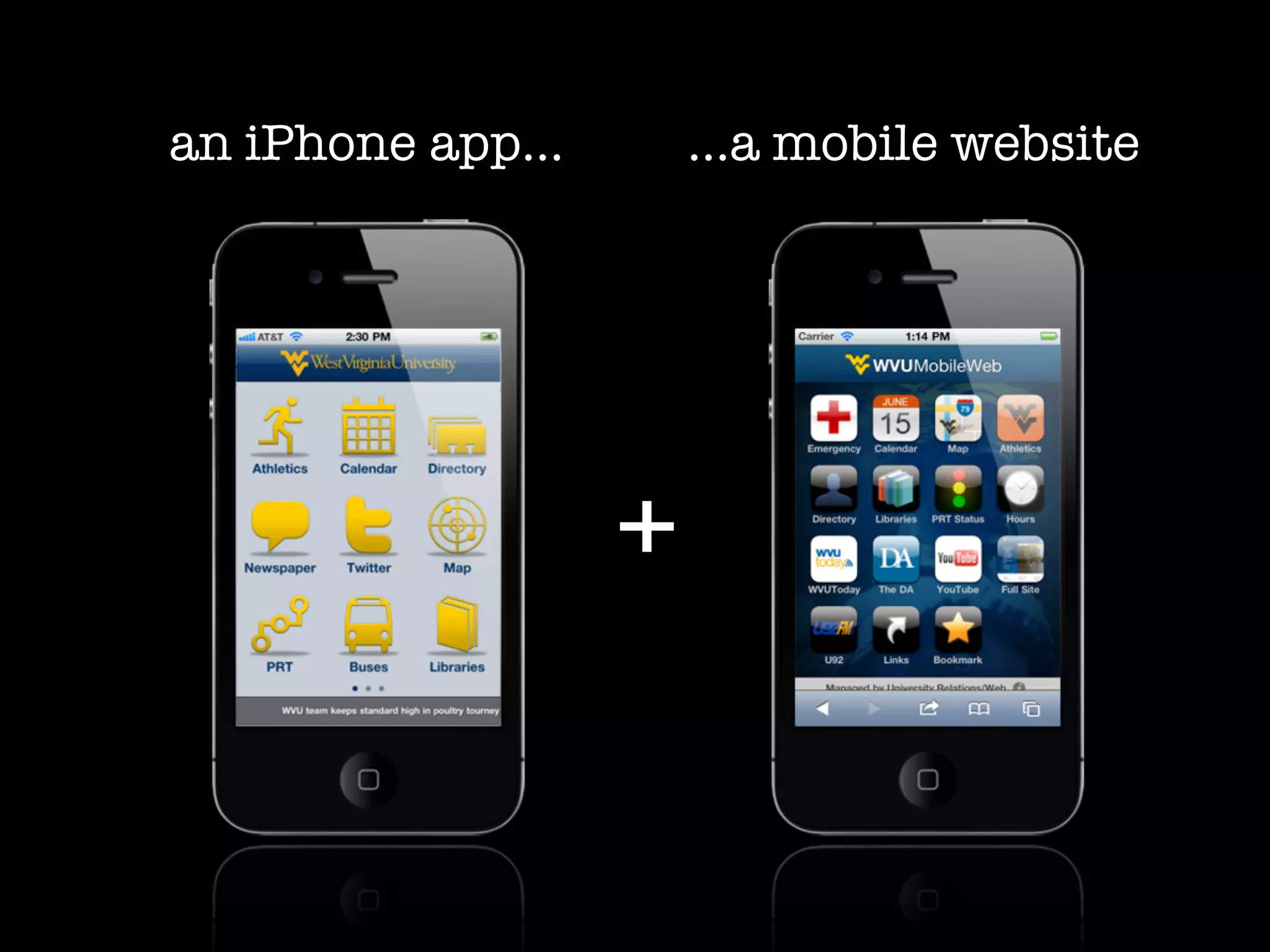 an iPhone app...       ...a mobile website




                   +
 