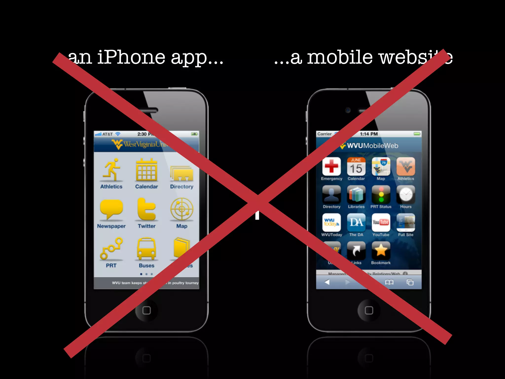 an iPhone app...       ...a mobile website




                   +
 