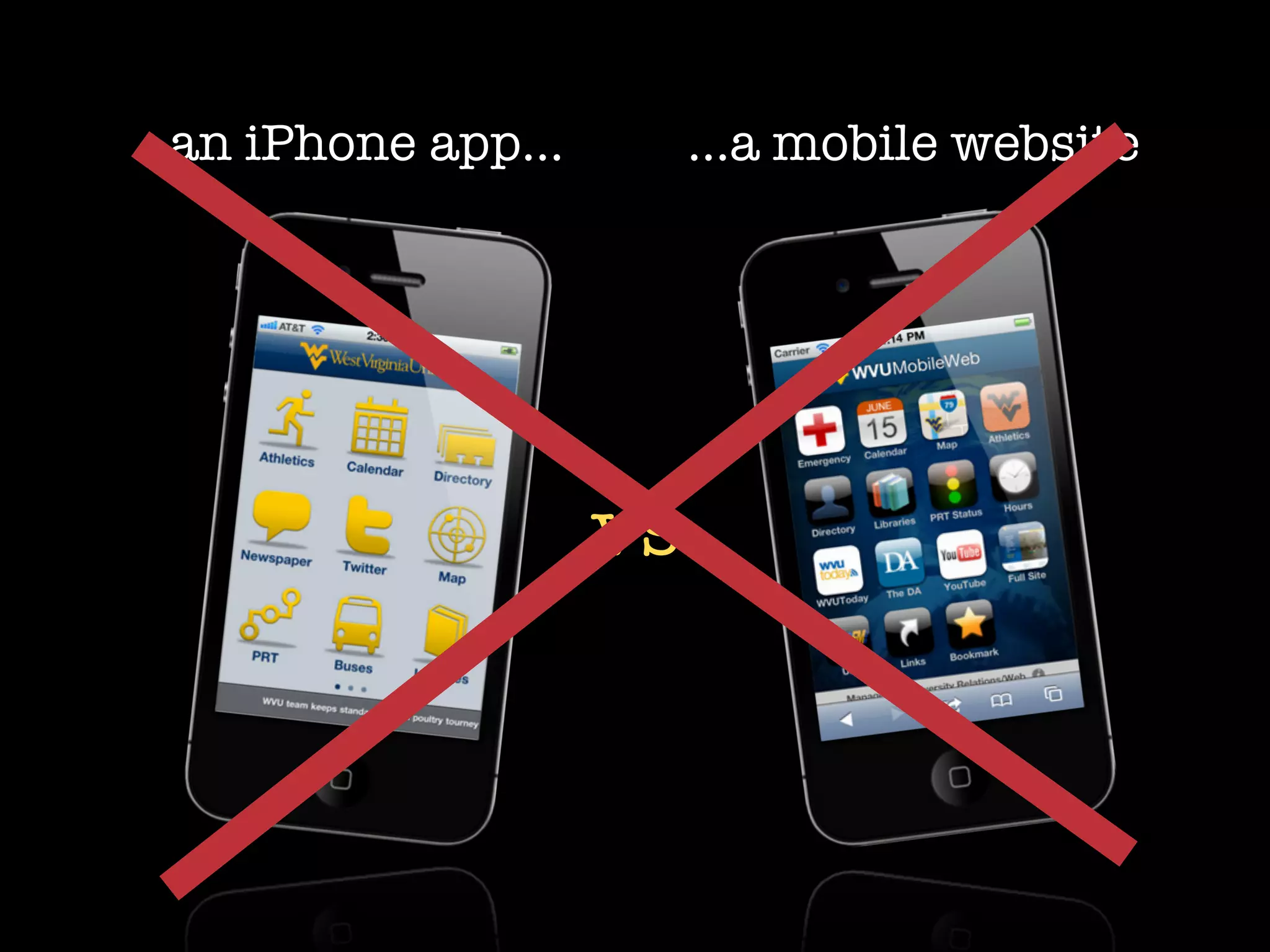 an iPhone app...     ...a mobile website




                   vs.
 