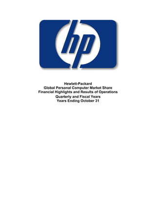 Hewlett-Packard
   Global Personal Computer Market Share
Financial Highlights and Results of Operations
          Quarterly and Fiscal Years
           Years Ending October 31
 