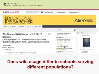 Does wiki usage differ in schools serving
         different populations?
 