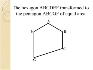 The hexagon ABCDEF transformed to
the pentagon ABCGF of equal area