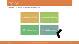 Pricing
There are four main strategies regarding pricing :

Competitive pricing

Skimming pricing

1/31/2013

Differentiation pricing

Penetration pricing

HEXAGABLIN RE-LAUNCH PLAN - ABDELRHMAN TANTAWY

26

 