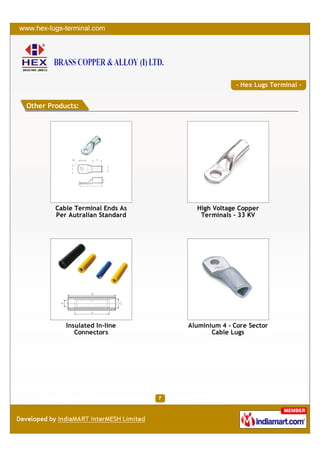 - Hex Lugs Terminal -


Other Products:




        Cable Terminal Ends As     High Voltage Copper
        Per Autralian Standard      Terminals - 33 KV




           Insulated In-line     Aluminium 4 - Core Sector
              Connectors                Cable Lugs
 