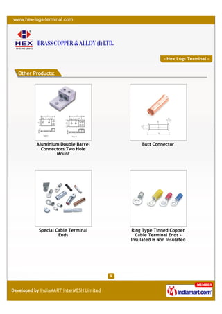- Hex Lugs Terminal -


Other Products:




       Aluminium Double Barrel        Butt Connector
         Connectors Two Hole
               Mount




        Special Cable Terminal   Ring Type Tinned Copper
                 Ends              Cable Terminal Ends -
                                 Insulated & Non Insulated
 