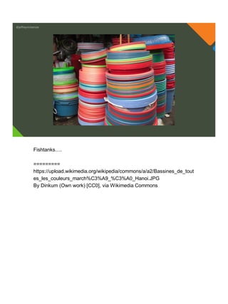 @jeffreymckenzie
Fishtanks….
=========
https://upload.wikimedia.org/wikipedia/commons/a/a2/Bassines_de_tout
es_les_couleurs_march%C3%A9_%C3%A0_Hanoi.JPG
By Dinkum (Own work) [CC0], via Wikimedia Commons
 