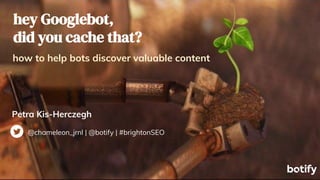hey Googlebot,
did you cache that?
Petra Kis-Herczegh
@chameleon_jrnl | @botify | #brightonSEO
how to help bots discover valuable content
 