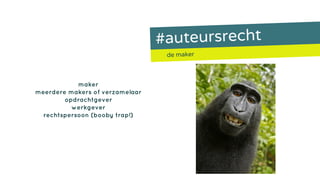 #auteursrecht
de maker
maker
meerdere makers of verzamelaar
opdrachtgever
werkgever
rechtspersoon (booby trap!)
 