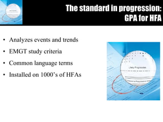 The standard in progression:  GPA for HFA Analyzes events and trends EMGT study criteria Common language terms Installed on 1000’s of HFAs 