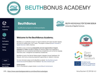 Ilona Buchem CC BY-SA 4.0URL: https://www.openbadgeacademy.com/beuthbonusbadges
BEUTHBONUS ACADEMY
 