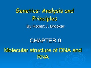 Genetics: Analysis and Principles By Robert J. Brooker CHAPTER 9 Molecular structure of DNA and RNA 