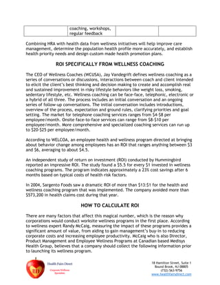 Corporate Wellness Program Return on Investment Study | PDF