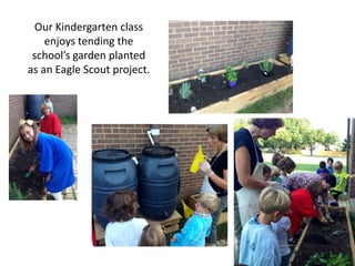 Our Kindergarten class
enjoys tending the
school’s garden planted
as an Eagle Scout project.
 
