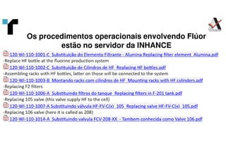 Os procedimentos operacionais envolvendo Flúor
estão no servidor da INHANCE
 