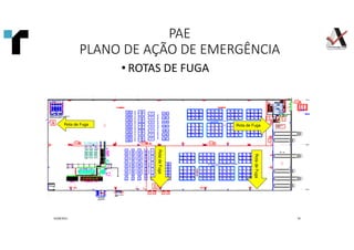 PAE
PLANO DE AÇÃO DE EMERGÊNCIA
01/09/2021 29
Rota de Fuga
Rota de Fuga
Rota
de
Fuga
Rota
de
Fuga
• ROTAS DE FUGA
 