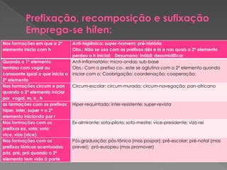Prefixação, recomposição e sufixaçãoEmprega-se hífen: