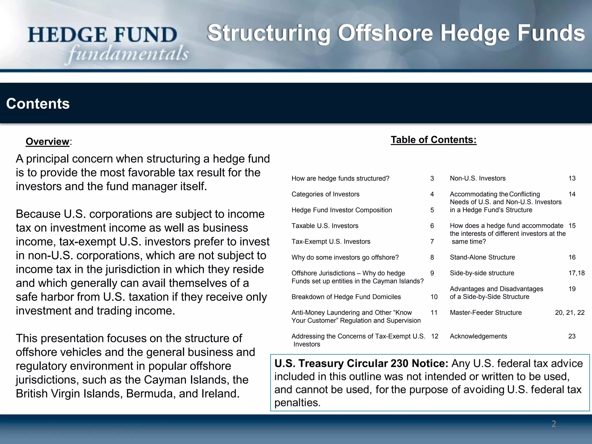 Structuring Offshore Hedge Funds | PDF
