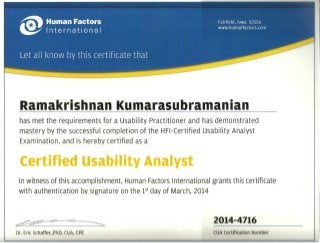HFI Certified Usability Analyst - Ramakrishnan Kumarasubramanian