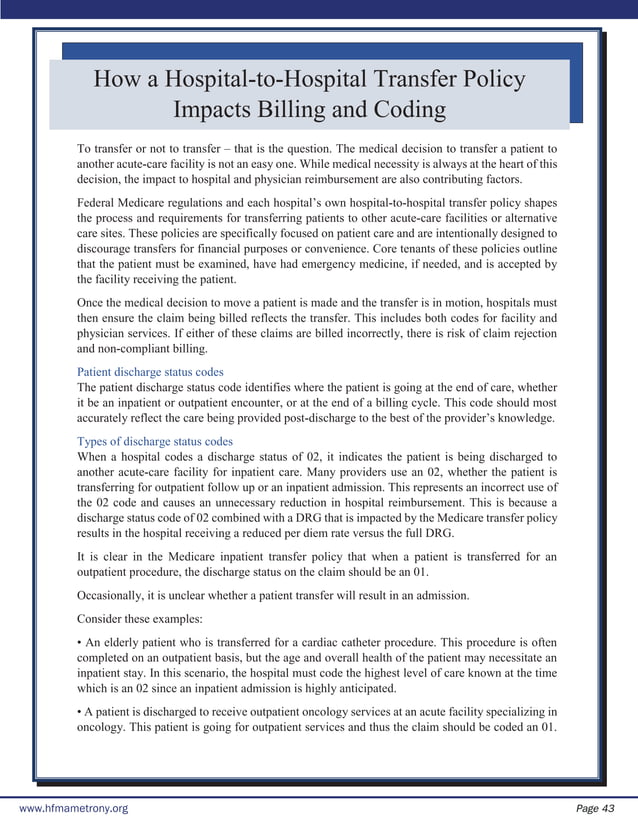 How a hospital-to-hospital transfer policy impacts billing and coding | PDF