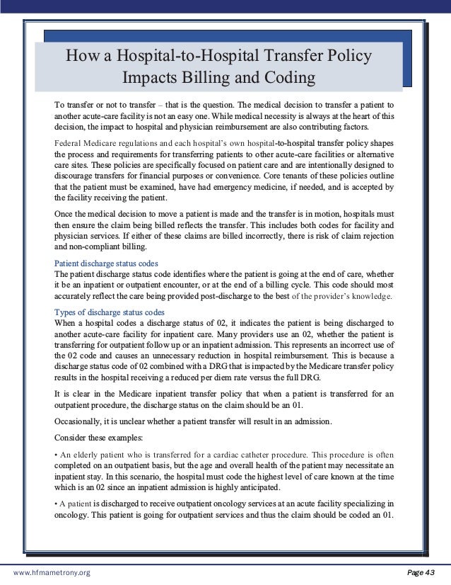 How a hospitaltohospital transfer policy impacts billing and coding