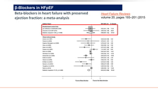 Beta-blockers in heart failure with preserved
ejection fraction: a meta-analysis
Heart Failure Reviews
volume 20, pages 193–201 (2015
β-Blockers in HFpEF
 