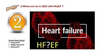  Where are we in 2022 with HFpEF ?
HF?EF
Chronic Heart Failure
 Preseved EF
 Mildly reduced EF
 Reduced EF
 