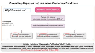 Competing diagnoses that can mimic Cardiorenal Syndrome
‘HFpEF mimickers’
Clinical Research in Cardiology,Published: 04 June 2022
Clinical Kidney Journal,
2022, vol. 0, no. 0, 1–14
 