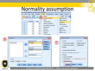 SCHOOL OF NUTRITION AND DIETETICS . FACULTY OF HEALTH SCIENCES
Normality assumption
 