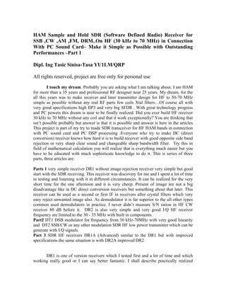 Hf sdr receiver cw ssb-drm yu1 lm | PDF