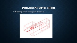 PROJECTS WITH HFSSPROJECTS WITH HFSS
• Microstrip Line to Waveguide TransitionMicrostrip Line to Waveguide Transition
 