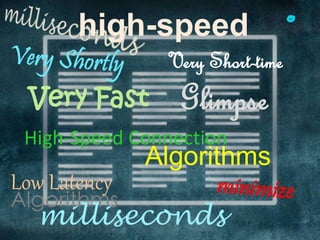 high-speed 
Very Short-time 
Very Fast Glimpse 
High-Speed Connection 
Algorithms 
Low Latency 
Algorithms milliseconds 
 