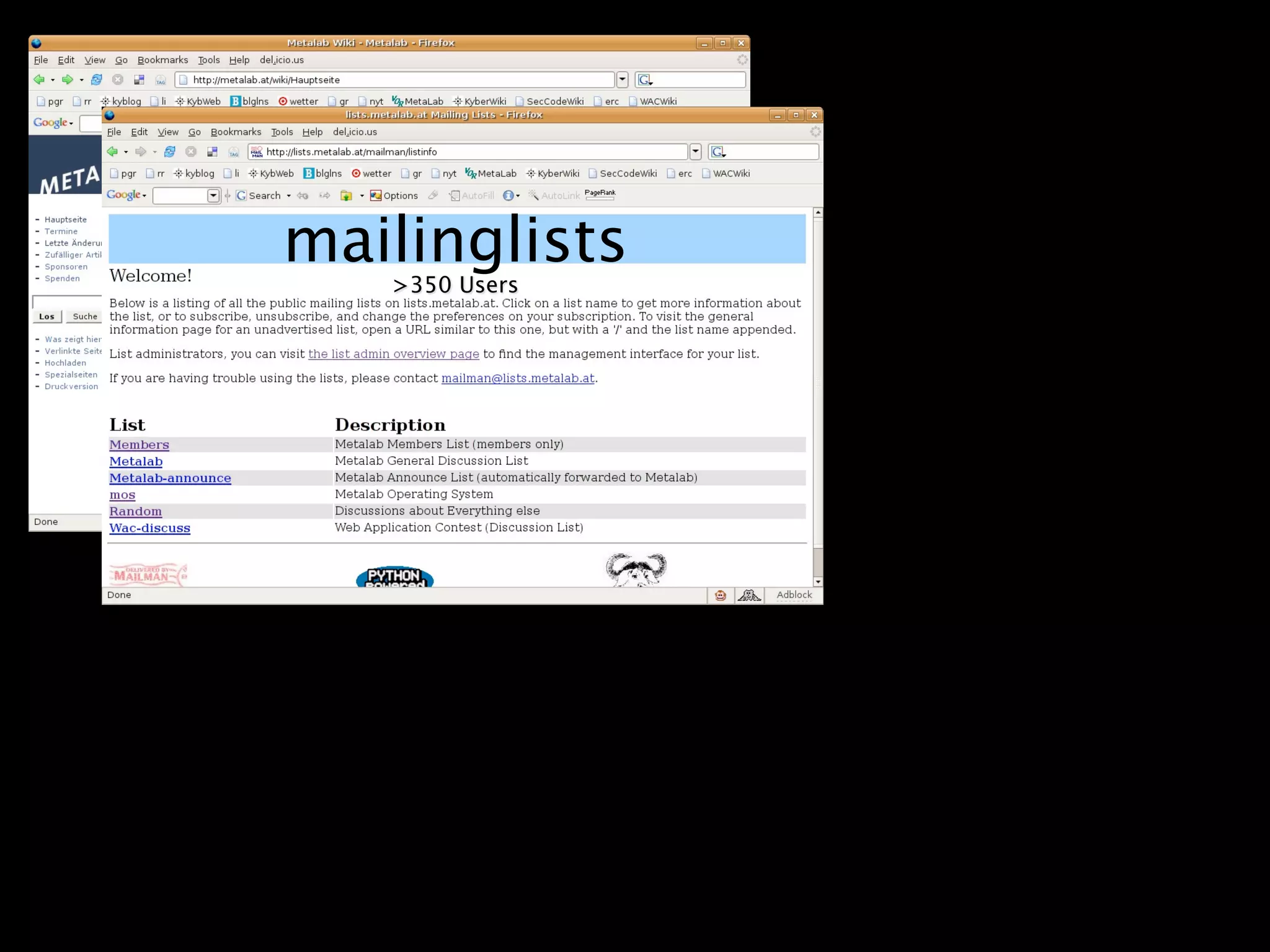 mailinglists
     wiki
   >350 Users

      >130 User
 