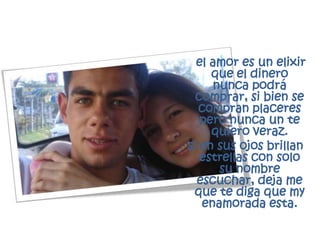     No eres bella, eres hermosa, presumida y caprichosa, una chica muy coqueta que se aleja sin darse uno cuenta, seduces con tu mirada y atrapas con tu sonrisa, pobre del hombre que en con tus palabras se idiotiza, enamorados tienes a muchos pero tu, amor solo por uno sientes, Dios quiera que sea verdadero el amor que el te ofrece.