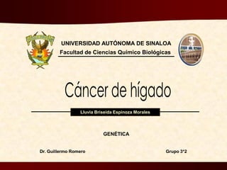 UNIVERSIDAD AUTÓNOMA DE SINALOA
Facultad de Ciencias Químico Biológicas
GENÉTICA
Dr. Guillermo Romero Grupo 3*2
Lluvia Briseida Espinoza Morales
 