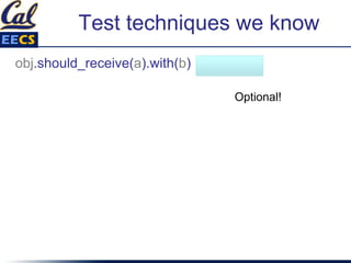 Optional!
Test techniques we know
obj.should_receive(a).with(b)
 