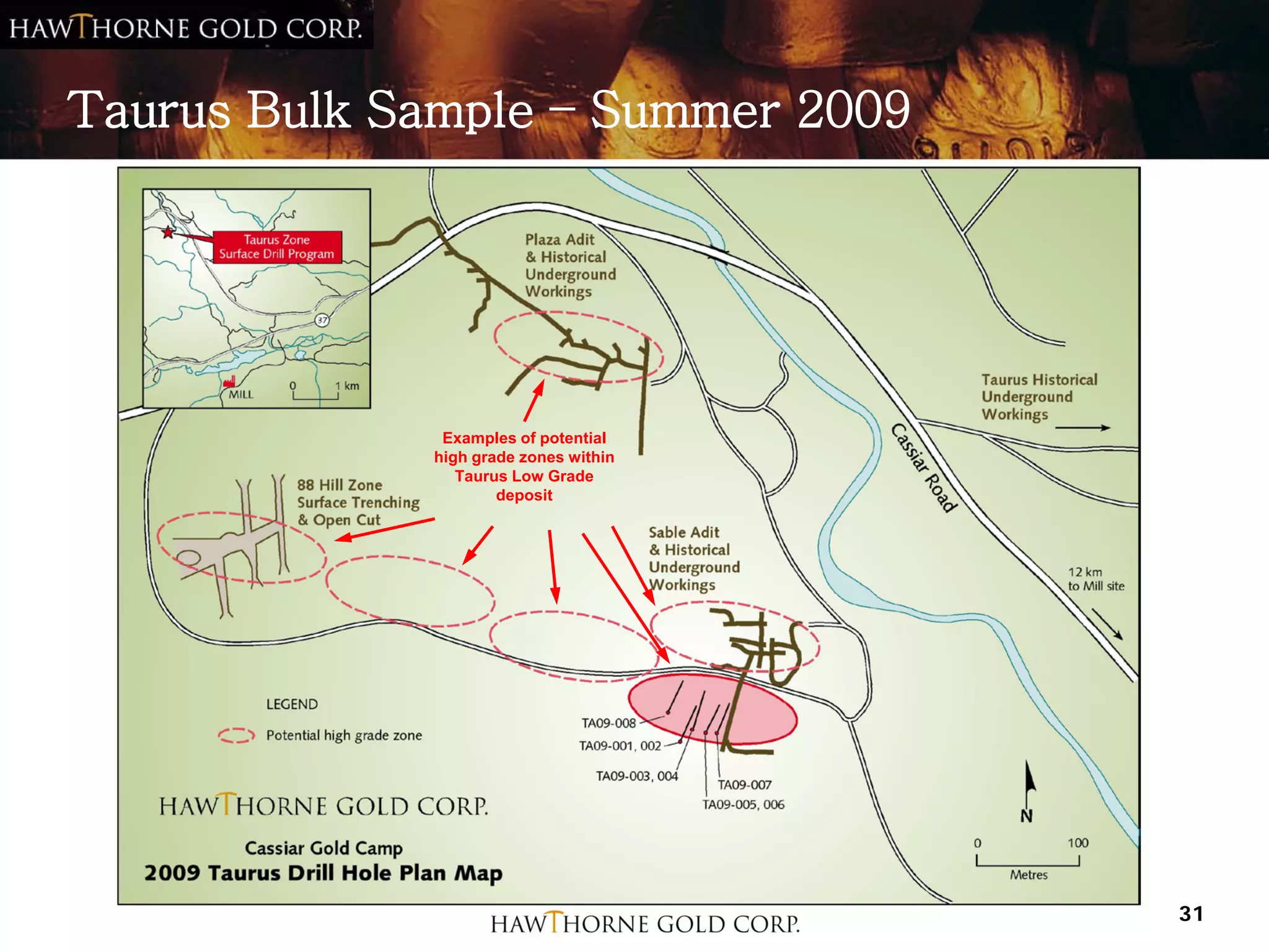 Taurus Bulk Sample – Summer 2009




              Examples of potential
             high grade zones within
                Taurus Low Grade
                     deposit




                                       31
 