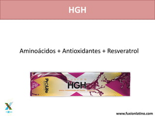 www.fuxionlatino.com
HGH
Aminoácidos + Antioxidantes + Resveratrol
 
