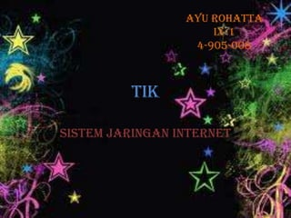 Ayu Rohatta
                     IX-1
                  4-905-008



          TIK

Sistem Jaringan Internet
 