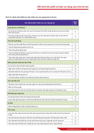 eccguidelines.heart.org	 21
Hình 14.  Danh sách kiểm tra việc chăm sóc sau ngưng tim ở trẻ em.
Hồi sinh tim phổi cơ bản và nâng cao cho trẻ em
 