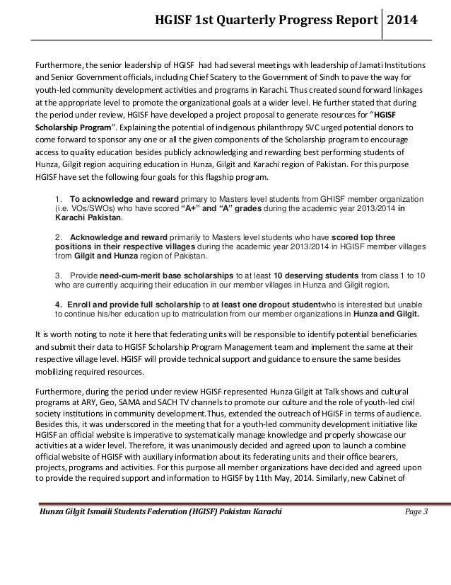 Hgisf 1st Quarterly Progress Report 2014