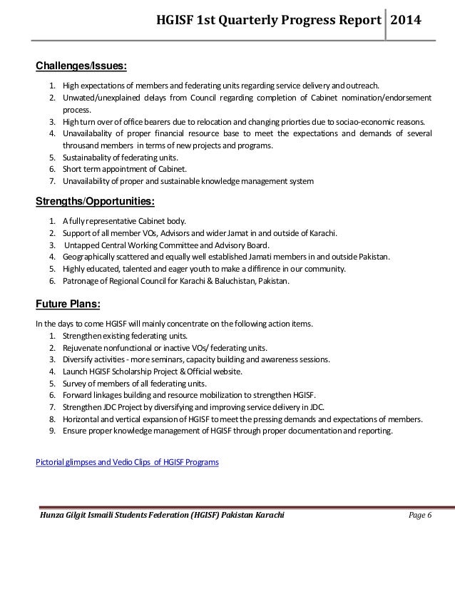 Hgisf 1st Quarterly Progress Report 2014