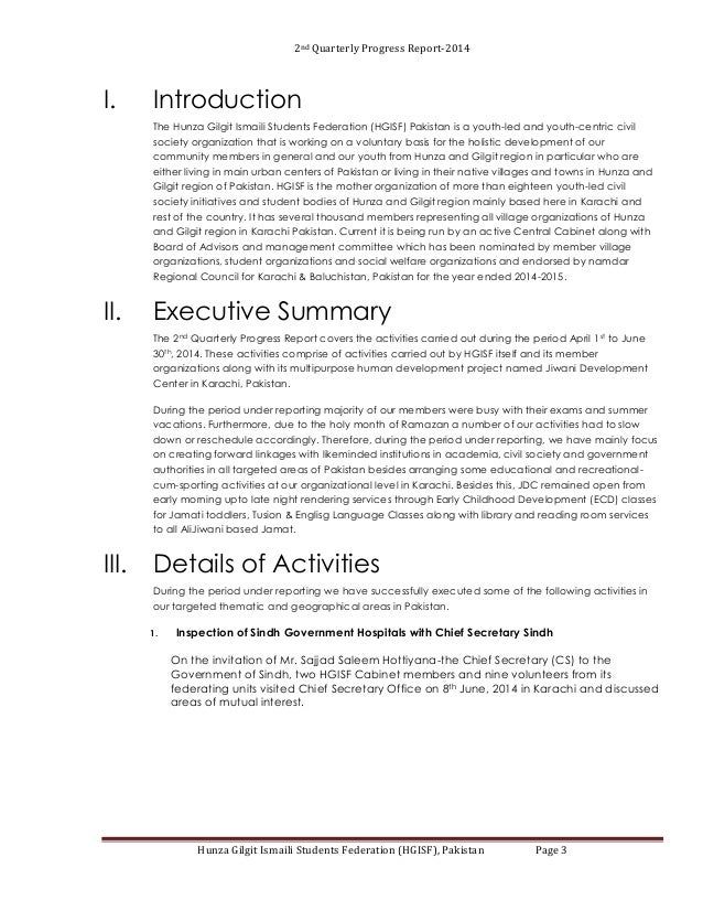 HGISF Pakistan 2nd Quarterly Progress Report 2014